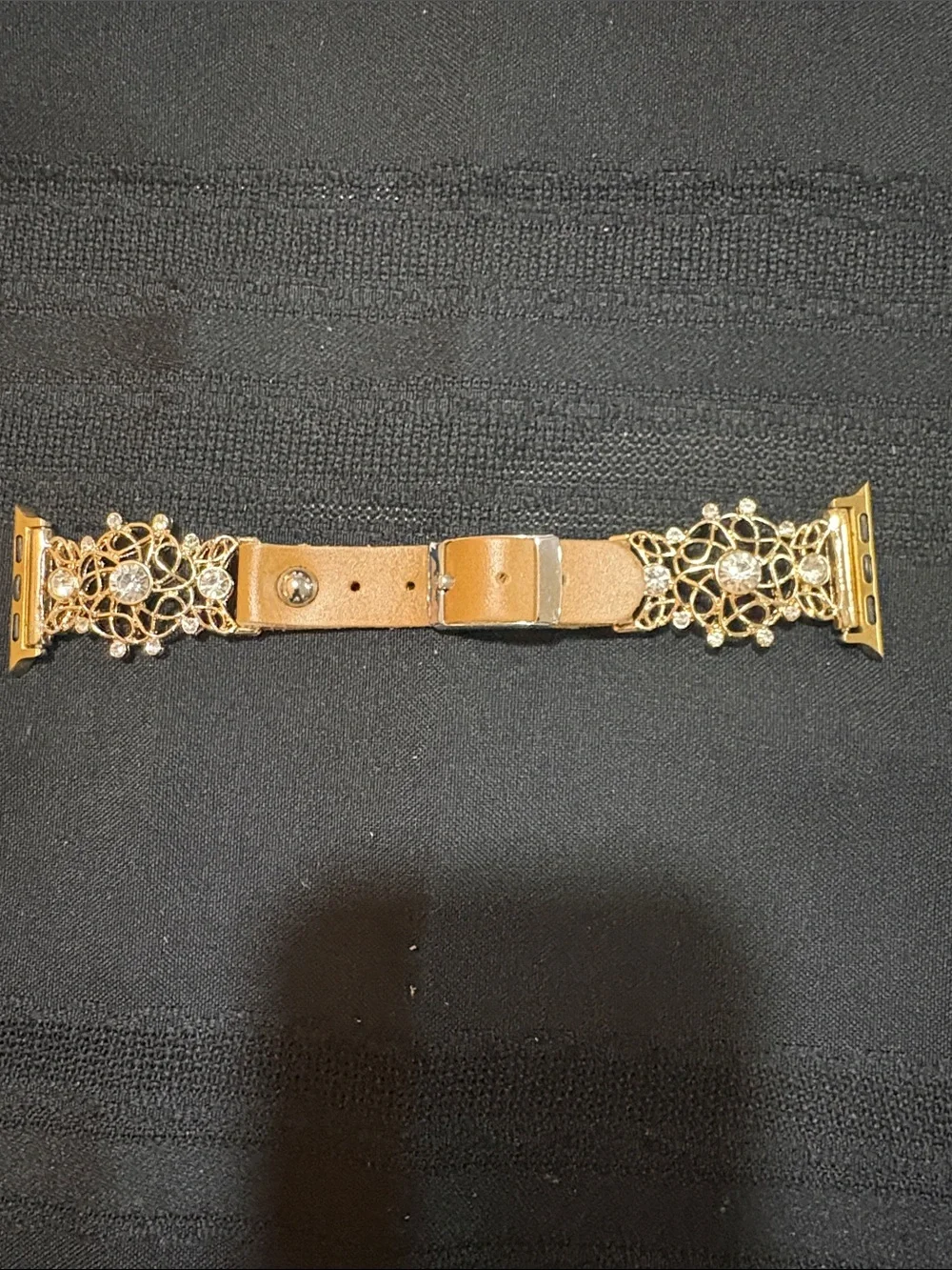 Gold Floral Crystal Brown Leather Apple Watch Band